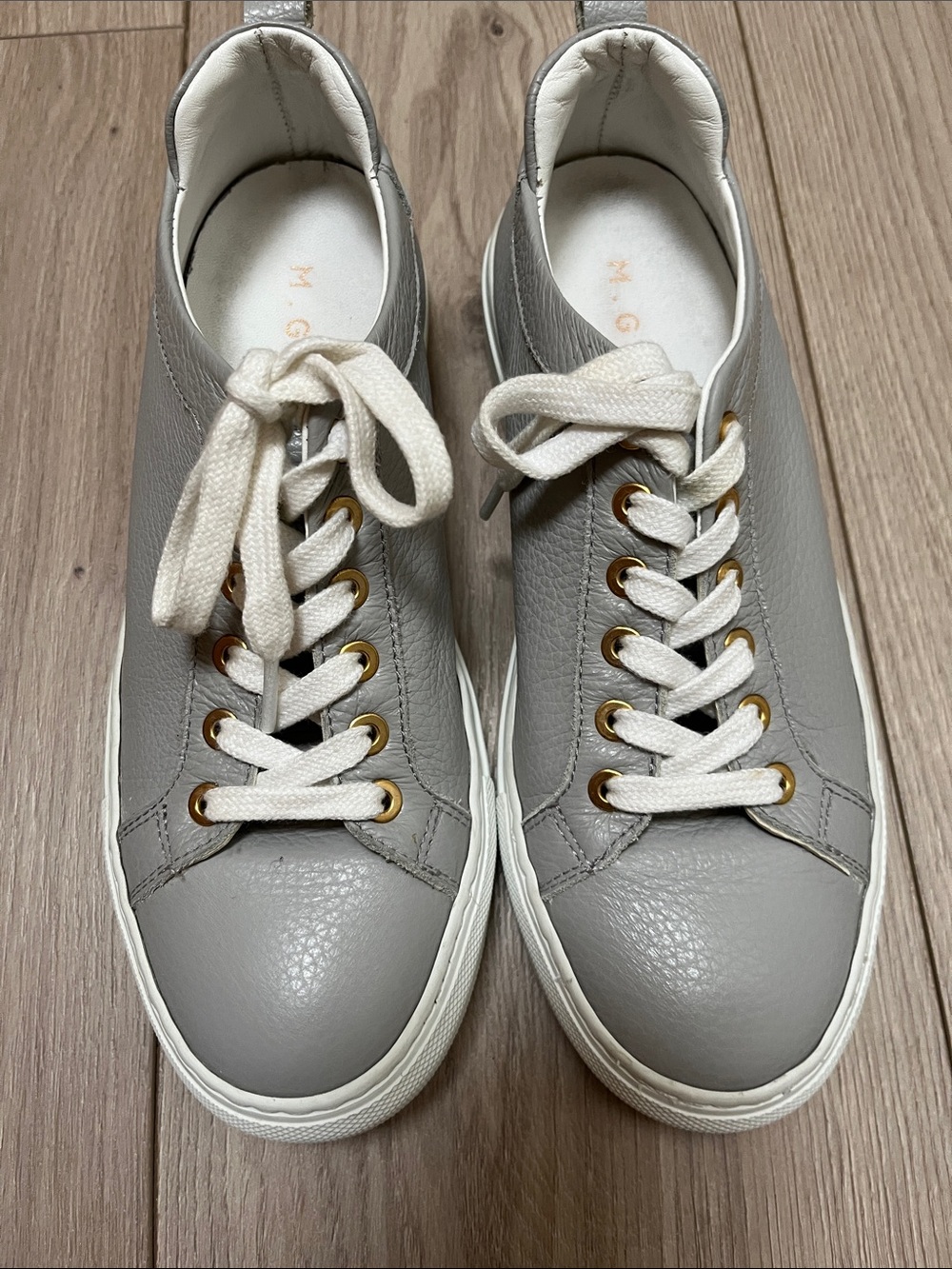 M. Gemi Grey Leather Palestra Low-Top Sneakers with Cream Laces